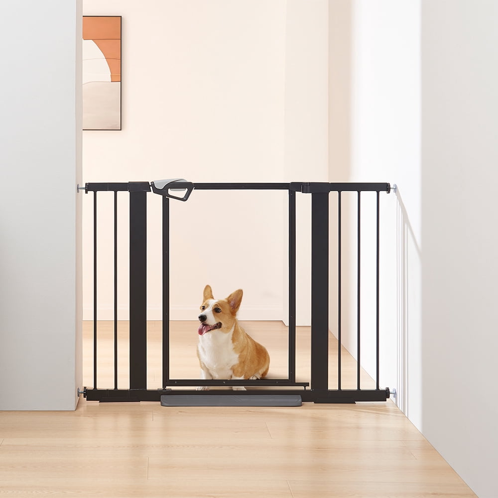 unipaws Clear Dog Gate for Doorway Stairs, One-Hand Opening Pet Gate, 29"-43" Pressure Mounted, Indoor/Outdoor Use, Black