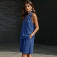 thumbnail image 6 of Qwertyu Linen Sets for Women 2 Piece Summer Outfits V Neck Halter Sleeveless Tops and Wide Leg Bermuda Shorts Cotton Linen Casual Two Piece Sets Blue XL, 6 of 7