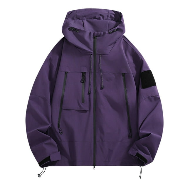 WRKEKC Manteau de Travail Polyvalent pour Homme à Manches Longues avec Capuchon, Manteau Utilitaire d'Extérieur Durable avec Multiples Poches pour Tenue Décontractée Violet 3TG