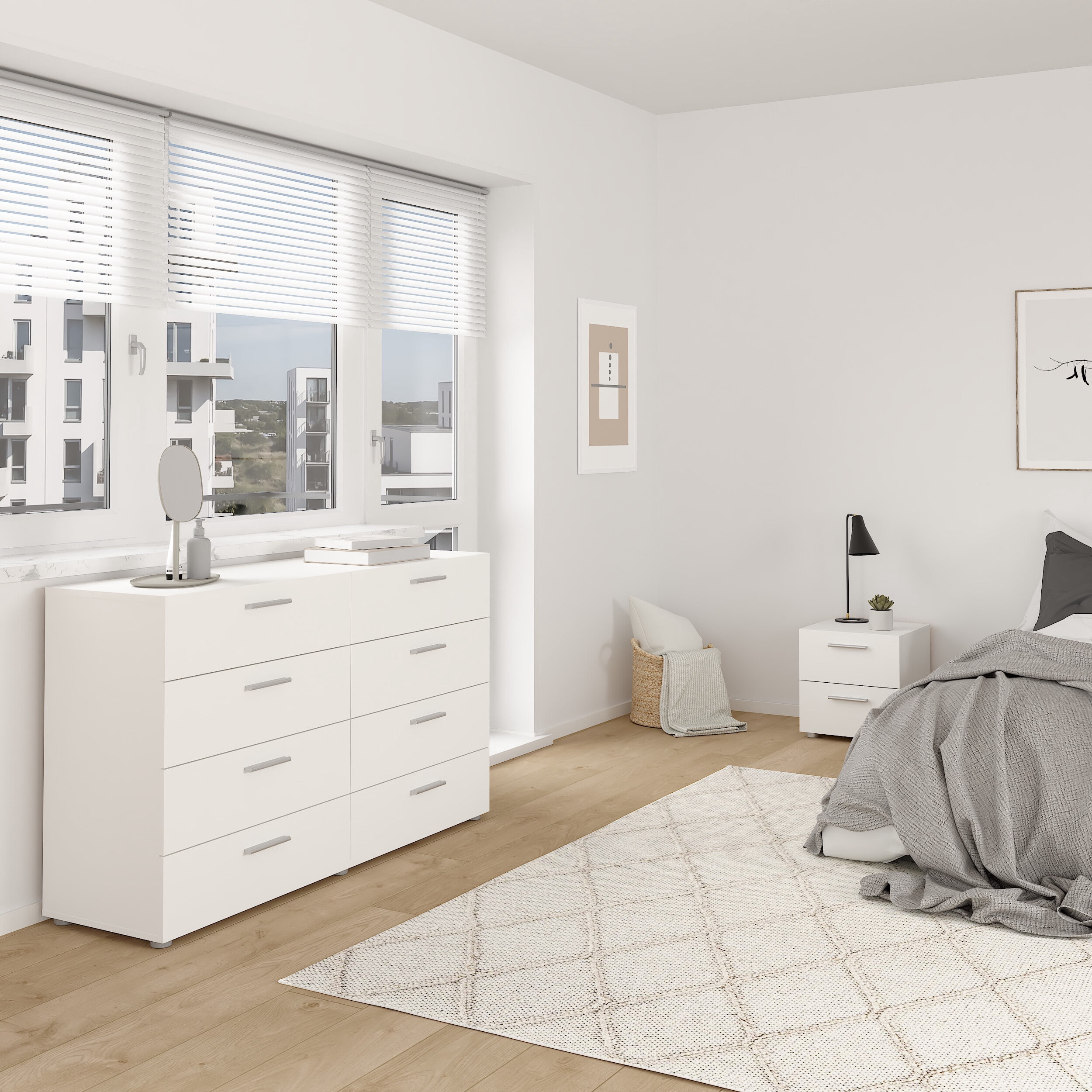 Tvilum Loft 3-Piece Bedroom Set with Dresser and Nightstands, White