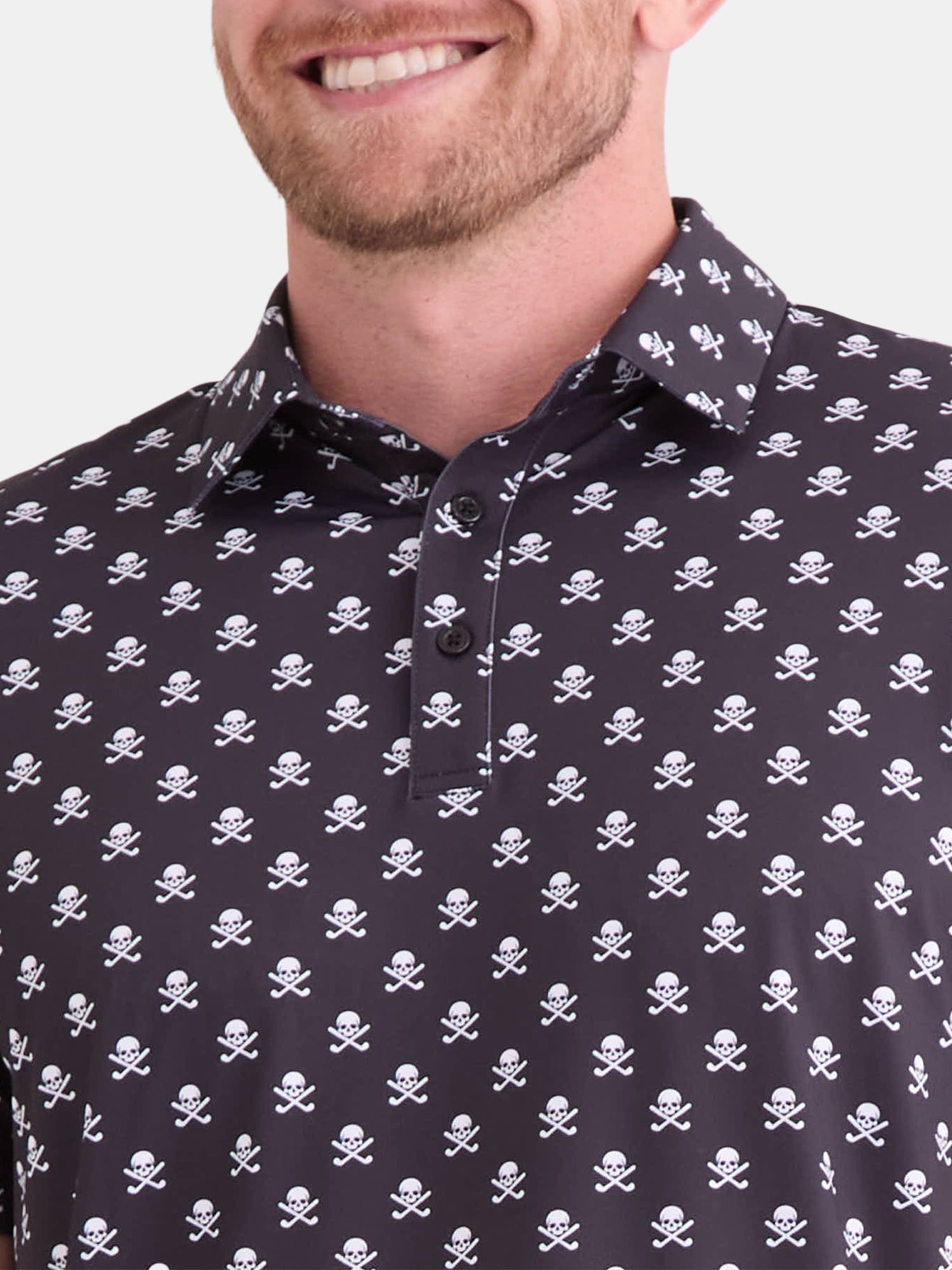 Birdie Bound Men's and Big Men's Halloween Skull Skeleton Head Print Golf Polo Shirt with Short Sleeves, Sizes S-5XL