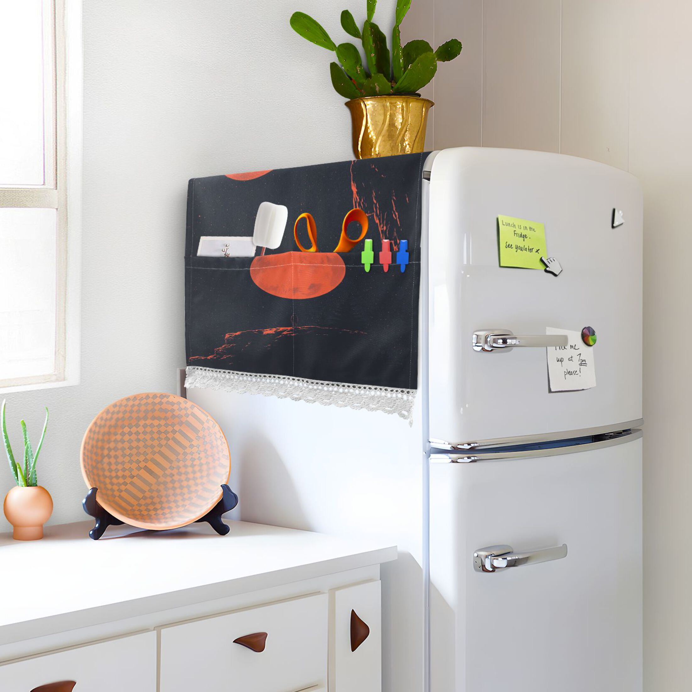Blood MoonWasher and Dryer Covers Dust-Proof and Oil Resistant Fridge Cover with 4 Storage Pockets Washing Machine Top Cover for Laundry Kitchen Home 51.2 x 22 In