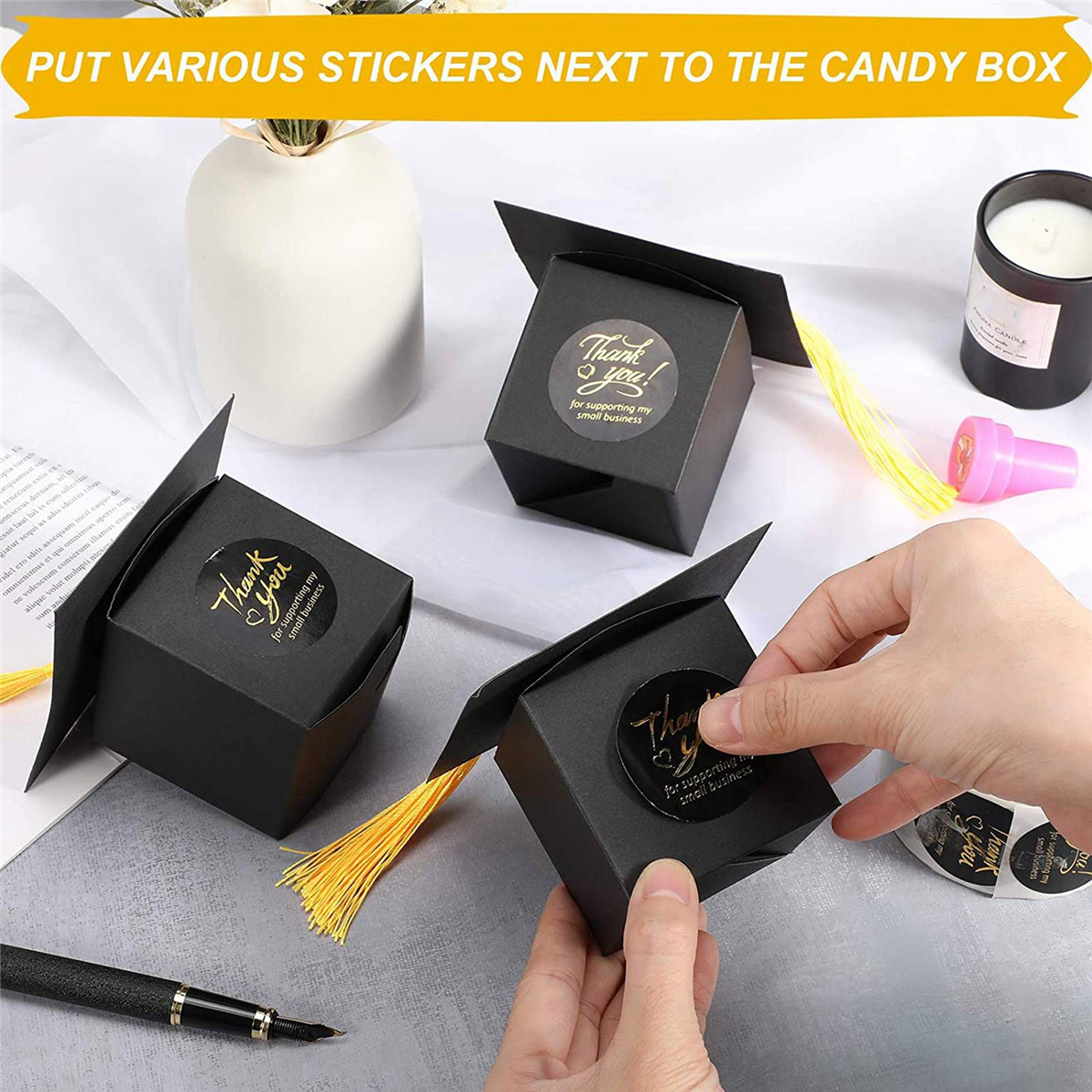 Graduation Decorations 150PCS Graduation Candy Box DIY Grad Cap Box for Graduation Gift Graduation Favors Decor