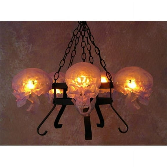 Skeletons and More SKUL-420NC Chandelier Skull-Metal  5 Clear Skulls on Dual Metal Frame No Candle