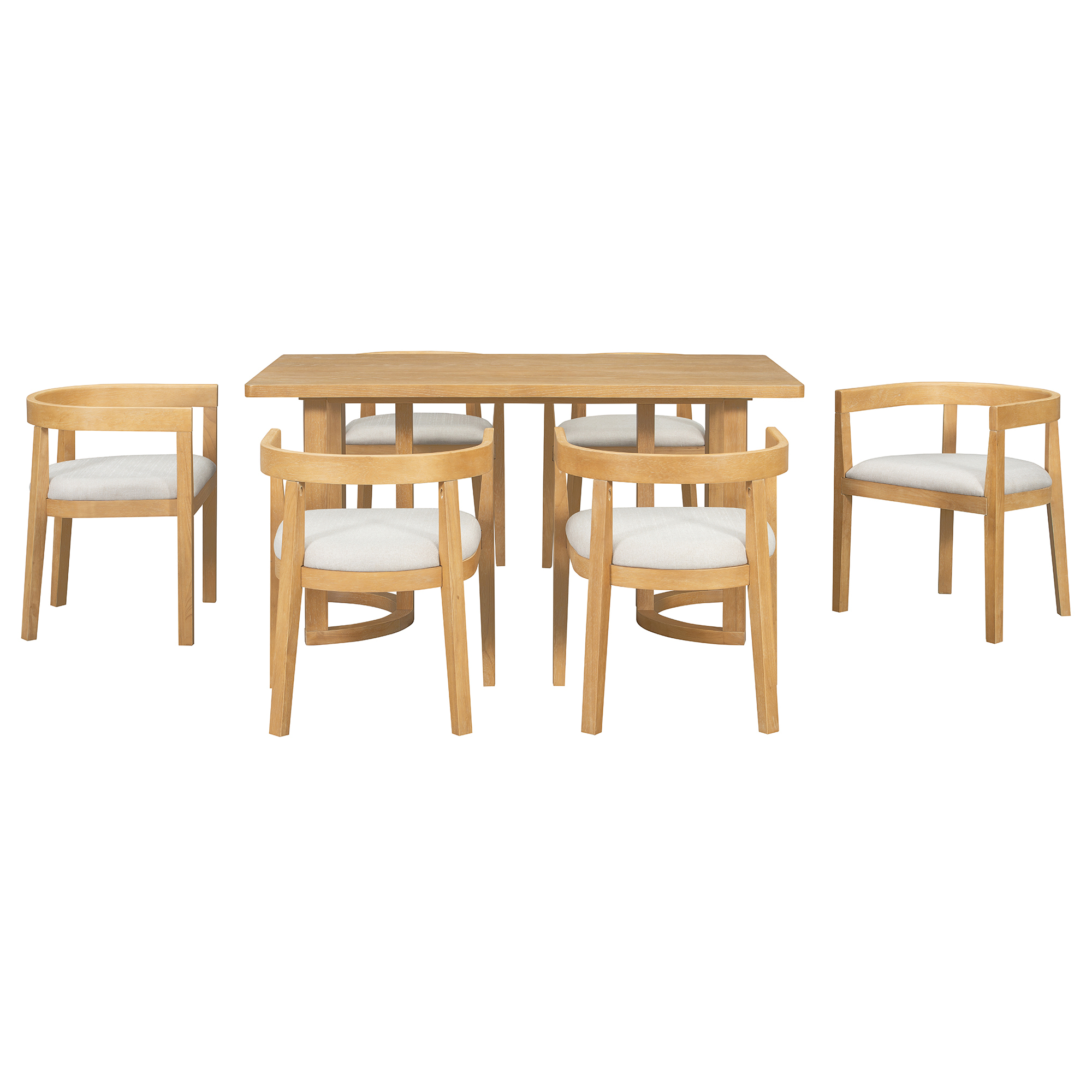 Euroco 7 Piece Dining Table Set for 6, Kitchen Dining Room Furniture with 6 Upholstered Curved Back Chairs, 59" Rectangular Kitchen Table Set for Apartment Small Space,Natural