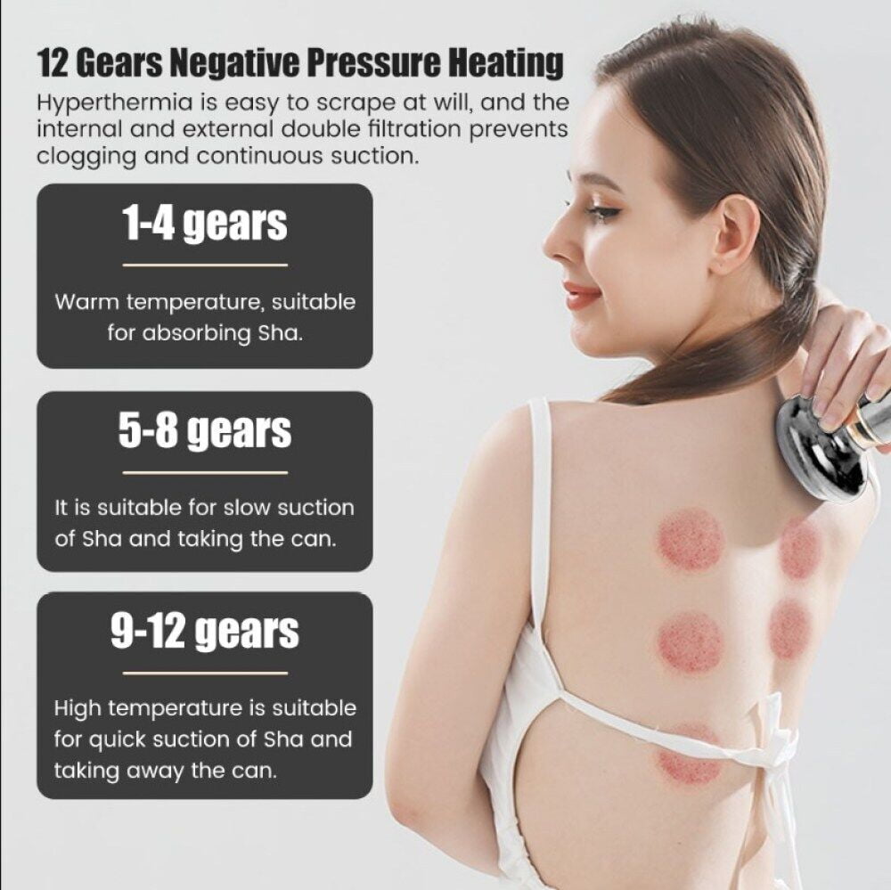Soapow Electric Cupping Set Gua Sha Device Massage Tool with 12 Modes, 3 in 1 Smart Heating Vacuum Therapy Scraping Machine, Portable Rechargeable Cupping Massage Tool with Steel Balls, Gray