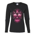 thumbnail image 2 of Wild Bobby Pink Breast Cancer Sugar Skull Breast Cancer Awareness Women Graphic Long Sleeve Tee, Black, Small, 2 of 6
