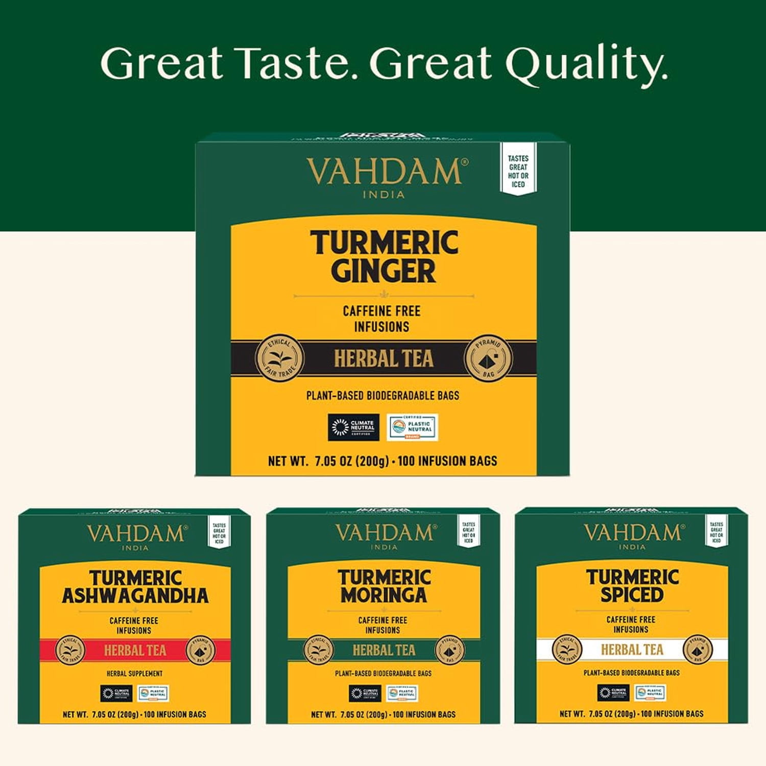 VAHDAM Organic Turmeric Ginger Herbal Tea, 100 Pyramid Tea Bags | Caffeine-Free, Non-GMO Herbal Infusion, Spiced Botanical Blend
