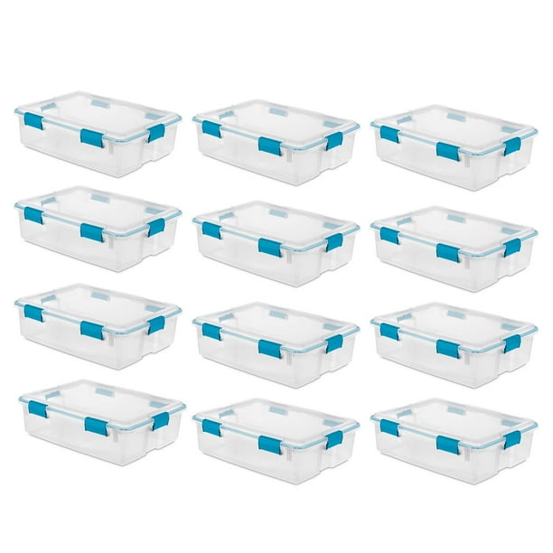 Sterilite 37 Qt Thin Gasket Box Clear Storage Bin Containers, 12Pack 19314304