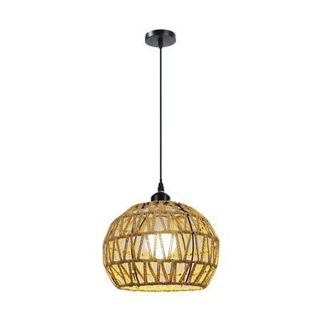 

Wicker Pendant Light Farmhouse Hand-Woven Chandelier Dome Wicker ing Lamp light brown single layer