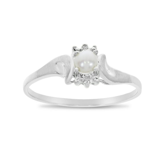 14k White Gold Freshwater Cultured Pearl And Diamond Satin Finish Ring