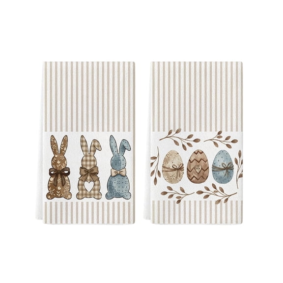 Rirozkan Easter Tea Towels Set of 2, Absorbent Kitchen Hand Towels, 23.6x15.7 Inch, Bunny Egg Print, Dish Cloths for Cooking, Baking, Spring Decor, Home Kitchen
