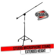Professional Studio Rolling Microphone Boom Stand with Casters by Griffin - Heavy Duty Recording Mic Holder Tripod on Wheels Telescoping Arm Mount & Retractable Legs for Vocals, Choir, Overhead Drums