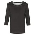 thumbnail image 5 of Womens T Shirts 3/4 Sleeve Summer Tops Casual Solid Color Round Neck Basic Tees Shirt Loose Tunic Blouse Dark Gray S, 5 of 5
