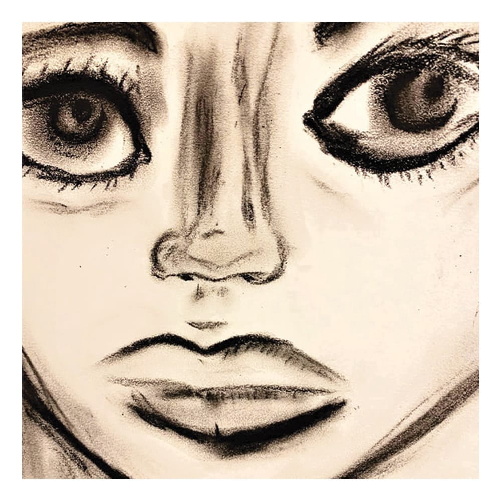 WIDE EYES IN CHARCOAL by Artist Sarah Wahl - 14"x14" Canvas Artwork - Multi-Color 20 x 30
