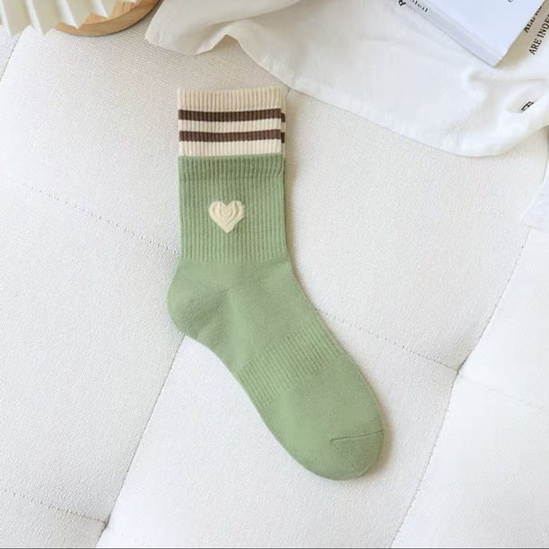 Zhuge 3 pares de calcetines finos de algodón para mujer, calcetines de algodón suave para mujer por encima del tobillo (verde)