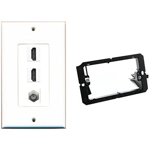 RiteAV - Mounting Bracket and (1 Gang Decorative) 2 HDMI Coax Wall Plate White