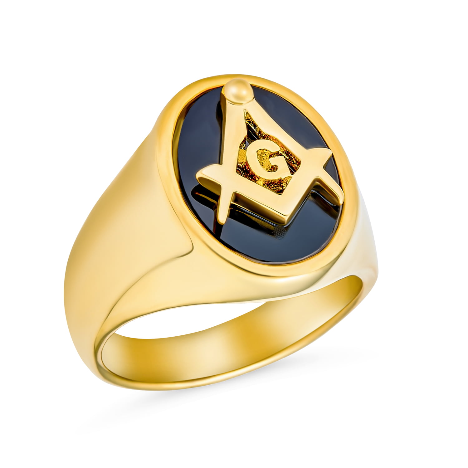 Gold Plated & Stainless Steel Masonic Men's Ring Featuring The Square & Compass 