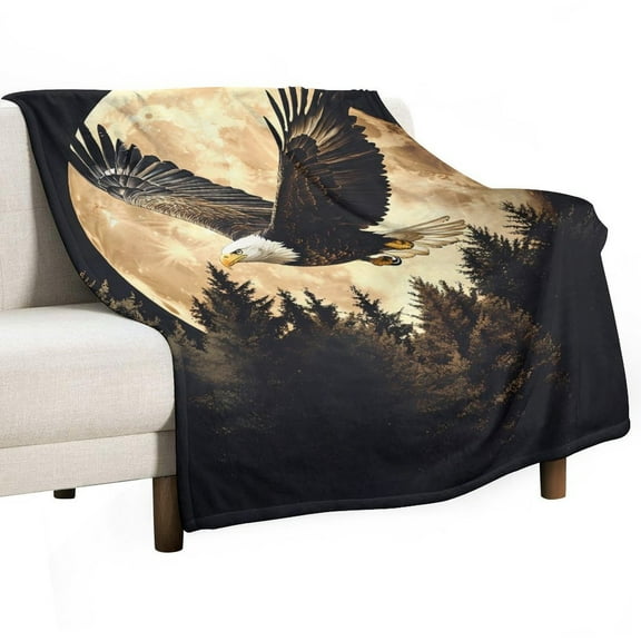 Bald Eagle Soaring Full Moon On Forest Super Soft Blanket Christmas Throw Blanket Flannel Microfiber Blankets for Couch Bed Sofa Fluffy and Warm 30"x40"