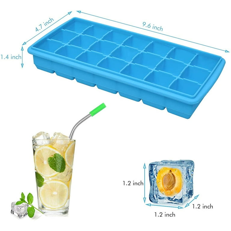 Polar Ice Products Silicone Ice Cube Trays, Easy Release Design with Spill Resistant Removable Safety LID. BPA Free & Dishwasher Safe. 2 Pack (Blue)