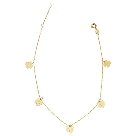 KoolJewelry 14k Yellow Gold Four Leaf Clover Station Ankle Bracelet for Women (adjusts to 9 or 10 inch)
