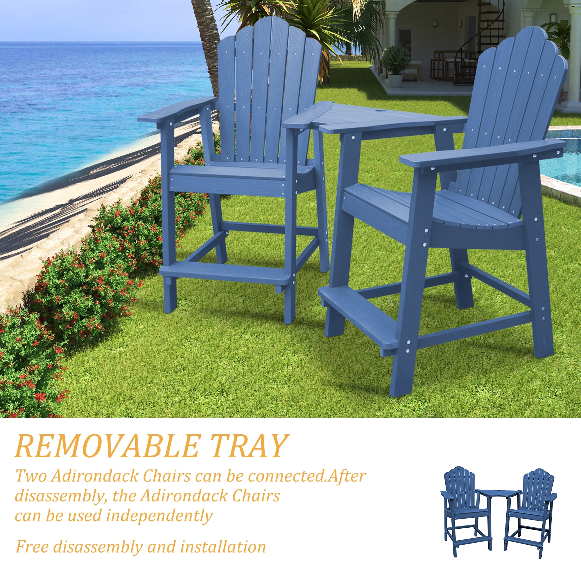 Connecting Tray Table, HIPS Polywood, Weather-Resistant, Umbrella Hole, Outdoor Patio Furniture