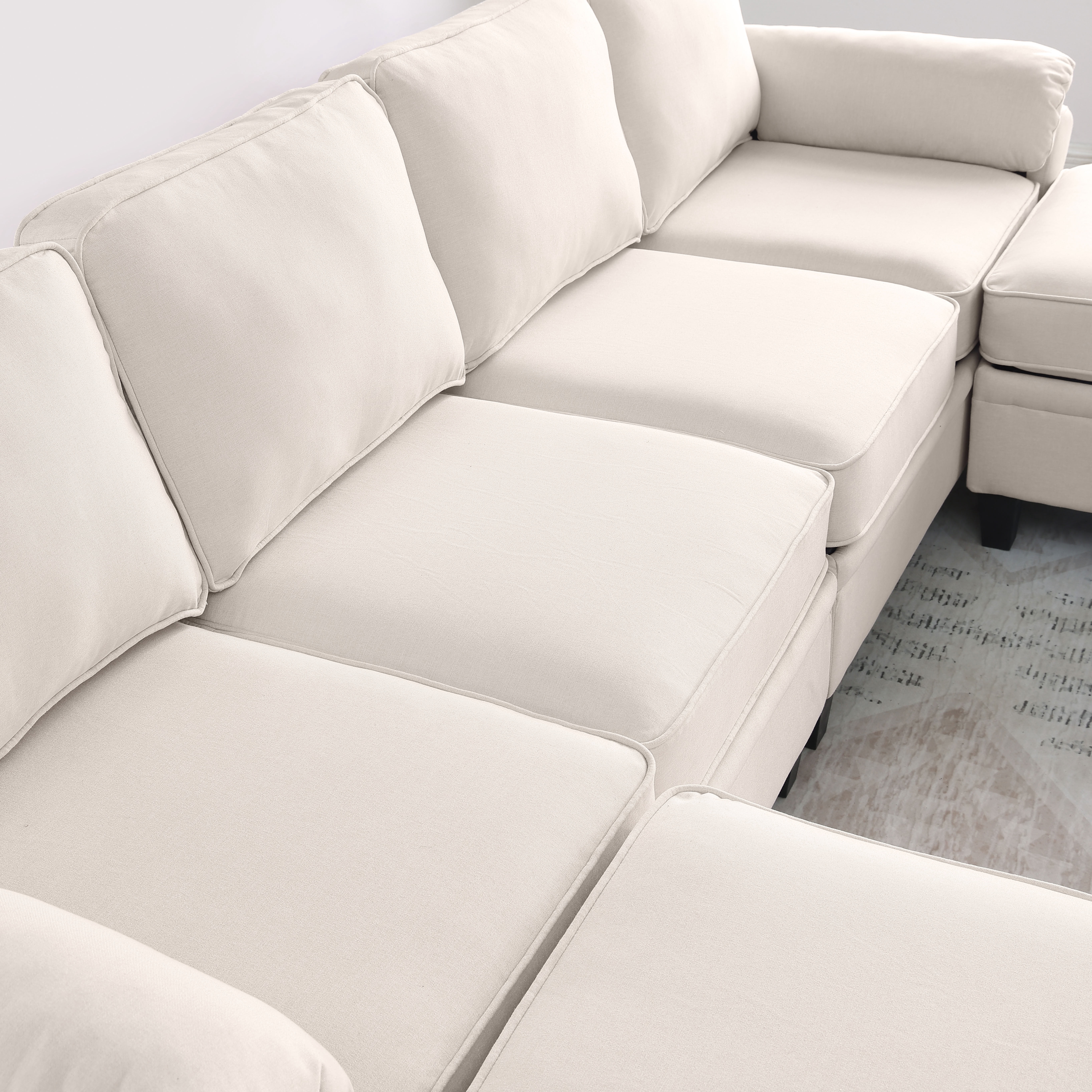 MAYEERTY 102 Inch Linen Modular Sectional Sofa, DIY Convertible Combination Sofa Couch with Storage Ottomans, for Living Room, Apartment