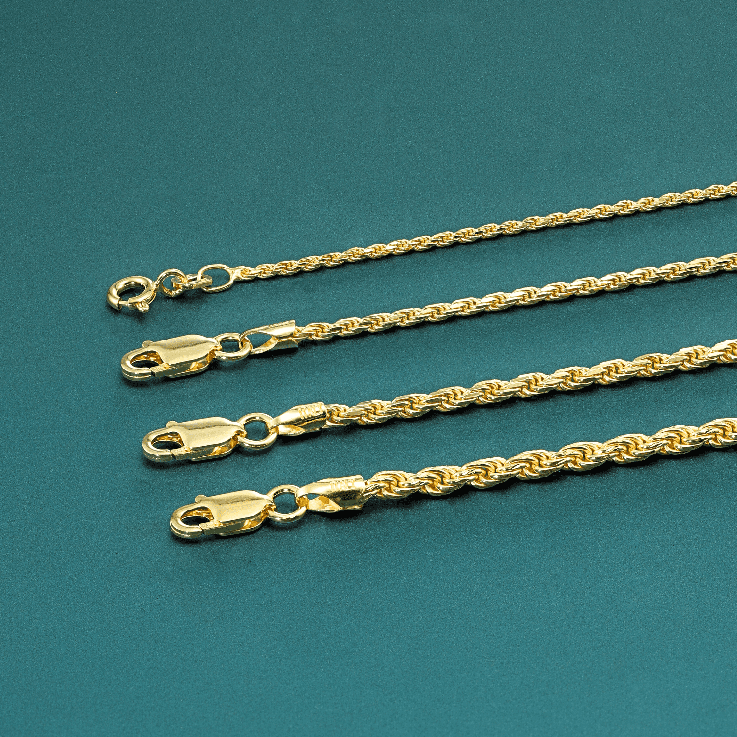 Tilo Jewelry Yellow Gold Plated 925 Sterling Silver Rope Chain Necklace with Secure Lobster Lock | 2.5mm - 24 Inch | Everyday Necklace for Men, Women, Unisex