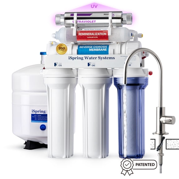 iSpring RCC2AK-UV, Upgraded 200 GPD, UV pH  Reverse Osmosis System, 7-Stage RO Water Filtration System with Alkaline and Ultraviolet Filter, Ideal for Large Households and Off