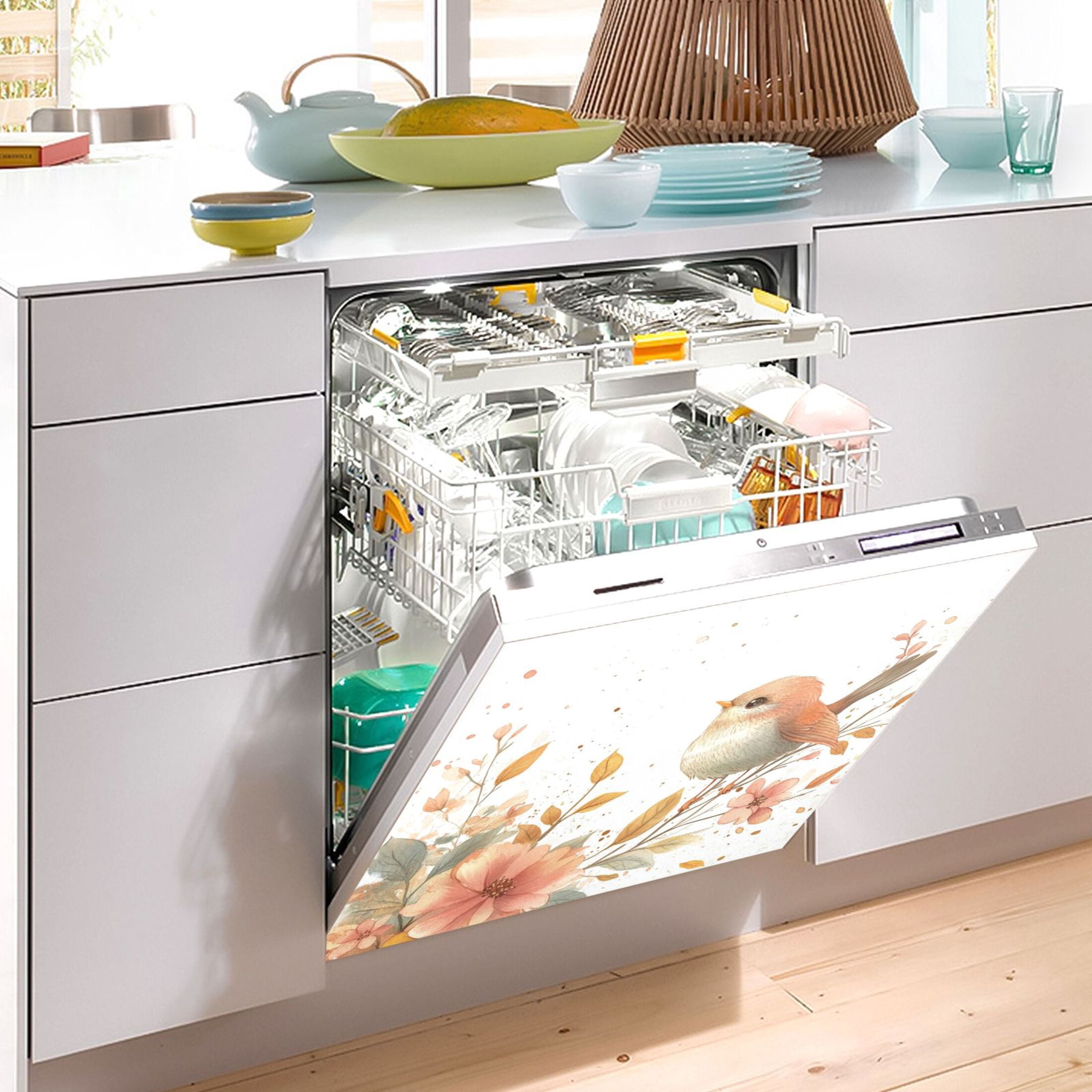 Dishwasher Magnetic Sticker 23x26 Inch Refrigerator Magnetic Sticker Washing Machine Magnetic Sticker Kitchen Panel Magnetic Sticker Home Decor Cute Cartoon Orange Bird