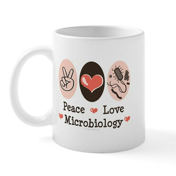 CafePress - Peace Love Microbiology Mug - 11 oz Ceramic Mug - Novelty Coffee Tea Cup