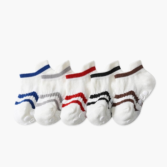 AUQ 5 Pairs Grip Socks LightWeight Non Slip Socks Thin Breathable Toddler Socks,White,S
