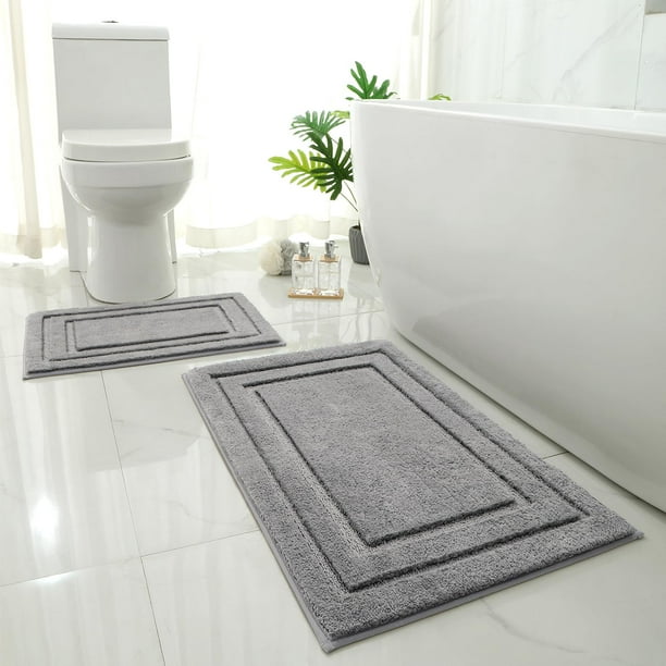 Alfombra de baño HOMEIDEAS, 2 piezas, supersuave, absorbente, antideslizante, gris