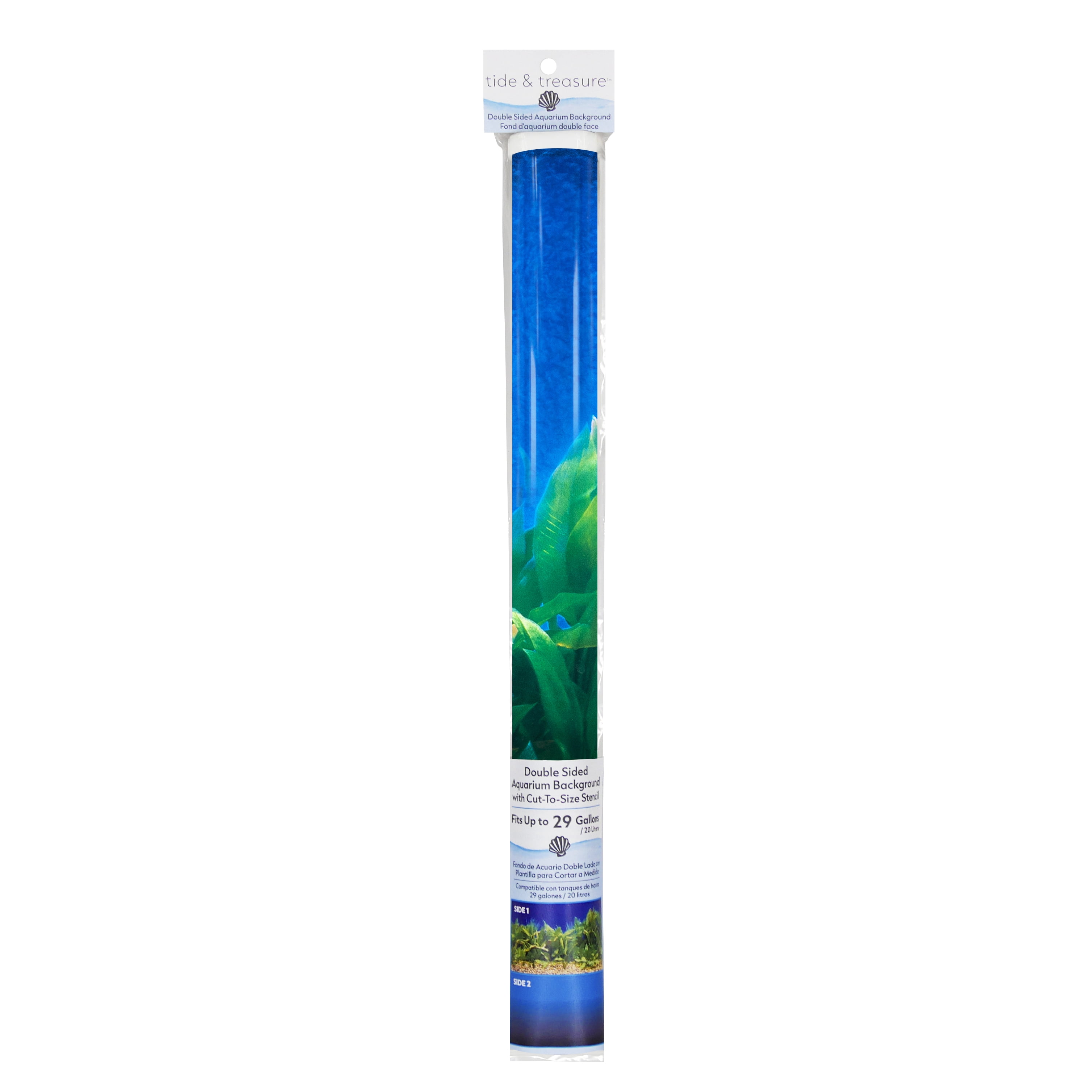 Tide & Treasure Double Sided Aquarium Background, Aquatic Plant And Solid Blue, up to 29 Gallon Tank