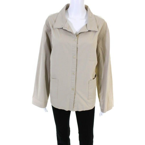 Eileen Fisher - Pre-owned|Eileen Fisher Womens Long Sleeve Solid Print  Jacket Beige Cotton Size XL - Walmart.com - Walmart.com
