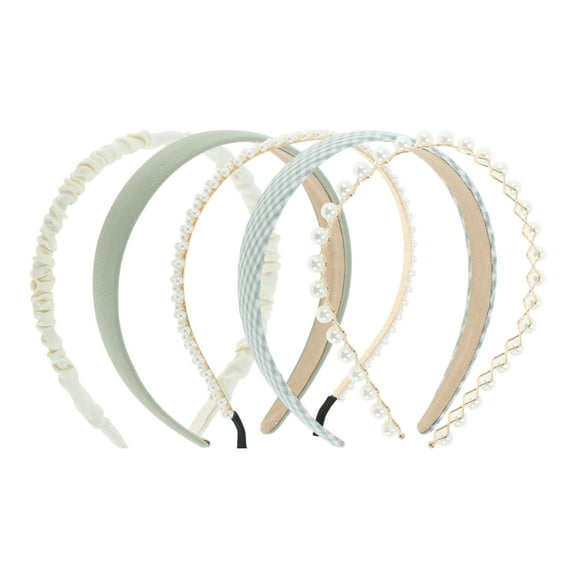 Unique Bargains 1 Set Hairband Plaid Solid Hair Accessories for Women Green Beige