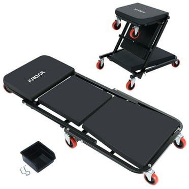 KROAK 36" Z-Creeper 2 in 1 Garage Creeper with Tool Storage Box, 330 Lbs Capacity for Garage, Shop, Auto Repair, Lay Down or Sit, Black, 6 Pcs 2.5in Wheels