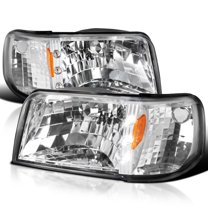 Spec-D Tuning Chrome Housing Clear Lens 1PC LED Strip Headlights   Corner Lights Compatible with 1993-1997 Ford Ranger L R Pair Head Light Lamp Assembly