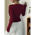thumbnail image 5 of Women'S Off-the-Shoulder Tops, Fashionable Slim-Fit Long-Sleeved Spring and Autumn Nightclub Shirts Wine Red M, 5 of 6