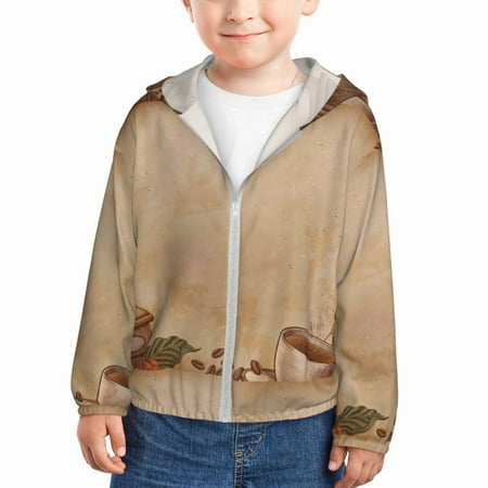 

Lukts Engraved Coffee On Kraft Paper Print Children s Long-Sleeved Sun Protection Clothing Hooded Sweatshirts for Boys and Girls Outdoor Sports-4 Years