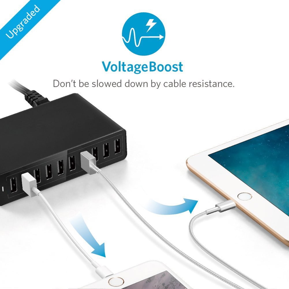 10 Port USB Charging Station Hub Multifunctional Fast Charger USB AC Power Desktop Wall Charger Organizer with US Plug (Black)
