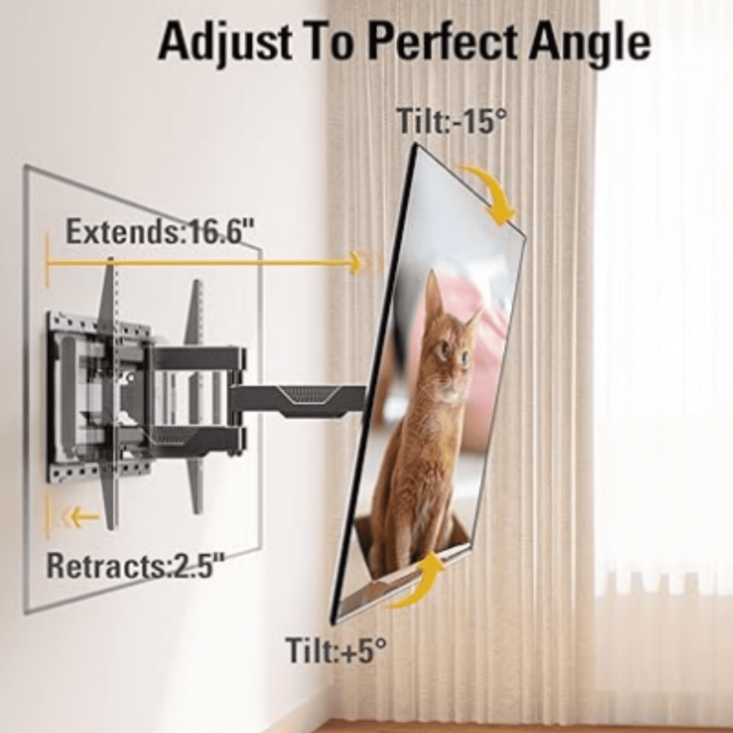 Listed TV Wall Mount for Most 42-84 Inch TV, Full Motion TV Mount with Swivel and Tilt, TV Bracket with Articulating Dual Arms, Fits 16inch Studs, Max VESA 600X400 mm, 100 lbs