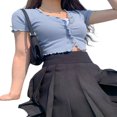 thumbnail image 1 of EIMELI Women Short Sleeve Ruffled Cardigans Elastic Knitted Crop Tops, 1 of 6