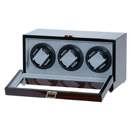 Two Slot Watch Winder - Triple Watch Winder Ebony Wood Glossy Finish With Silent Japanese Mabuchi Motor w/Zargler Turntable