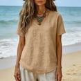 thumbnail image 1 of Craaazy Women's Plus Size Tops Loose Fit Solid Color V Neck Textured Short Sleeve Cotton T Shirts for Vacation Gift, 1 of 5