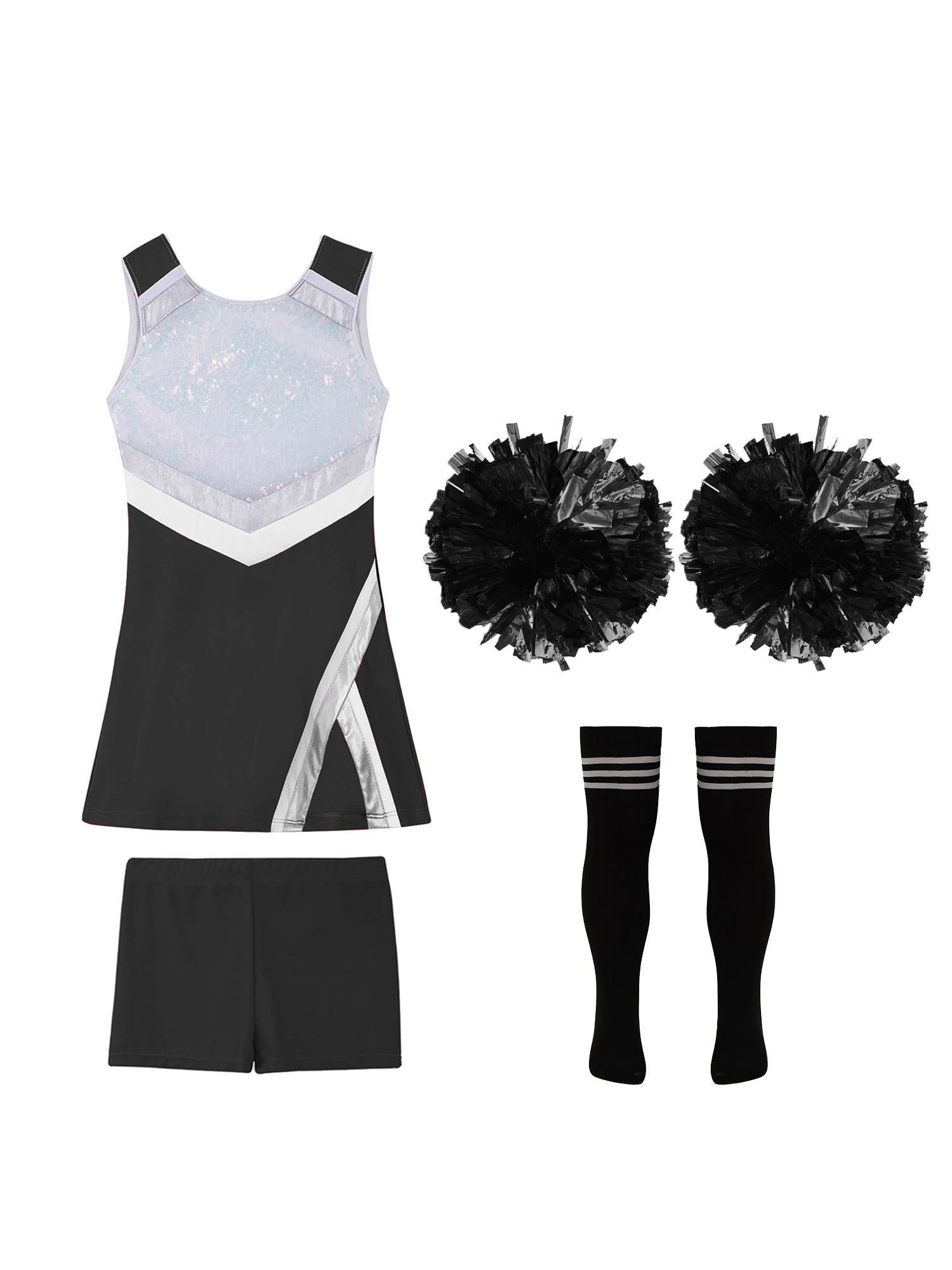 TiaoBug Kids Girls Cheer Leader Uniform Sports Games Cheerleading Dance Outfits Halloween Carnival Fancy Dress Up A Black&White-A 14 - image 3 of 5
