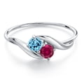 thumbnail image 3 of Gem Stone King 10K White Gold Round Swiss Blue Topaz and Red Created Ruby Ring for Women (0.45 Cttw, Round 3.5MM, Gemstone November Birthstone, Size 8), 3 of 6
