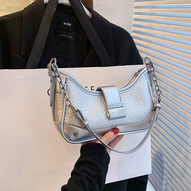 Bolsa A Cuestas Bolsa Hobo para mujer, Bolsa para axila con cadena, Bolsa de mano informal de cuero PU sólido para mujer, monedero suave Sywqhk Para Estrenar