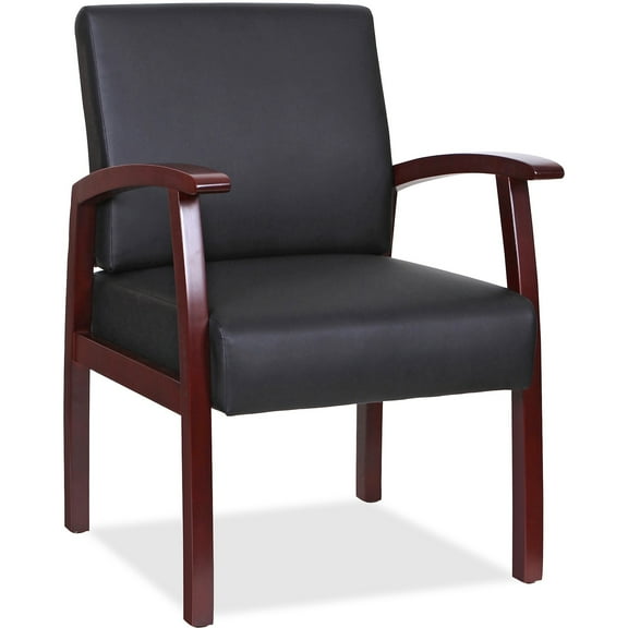 Lorell, Black Leather/Wood Frame Guest Chair, 1 Each, Black