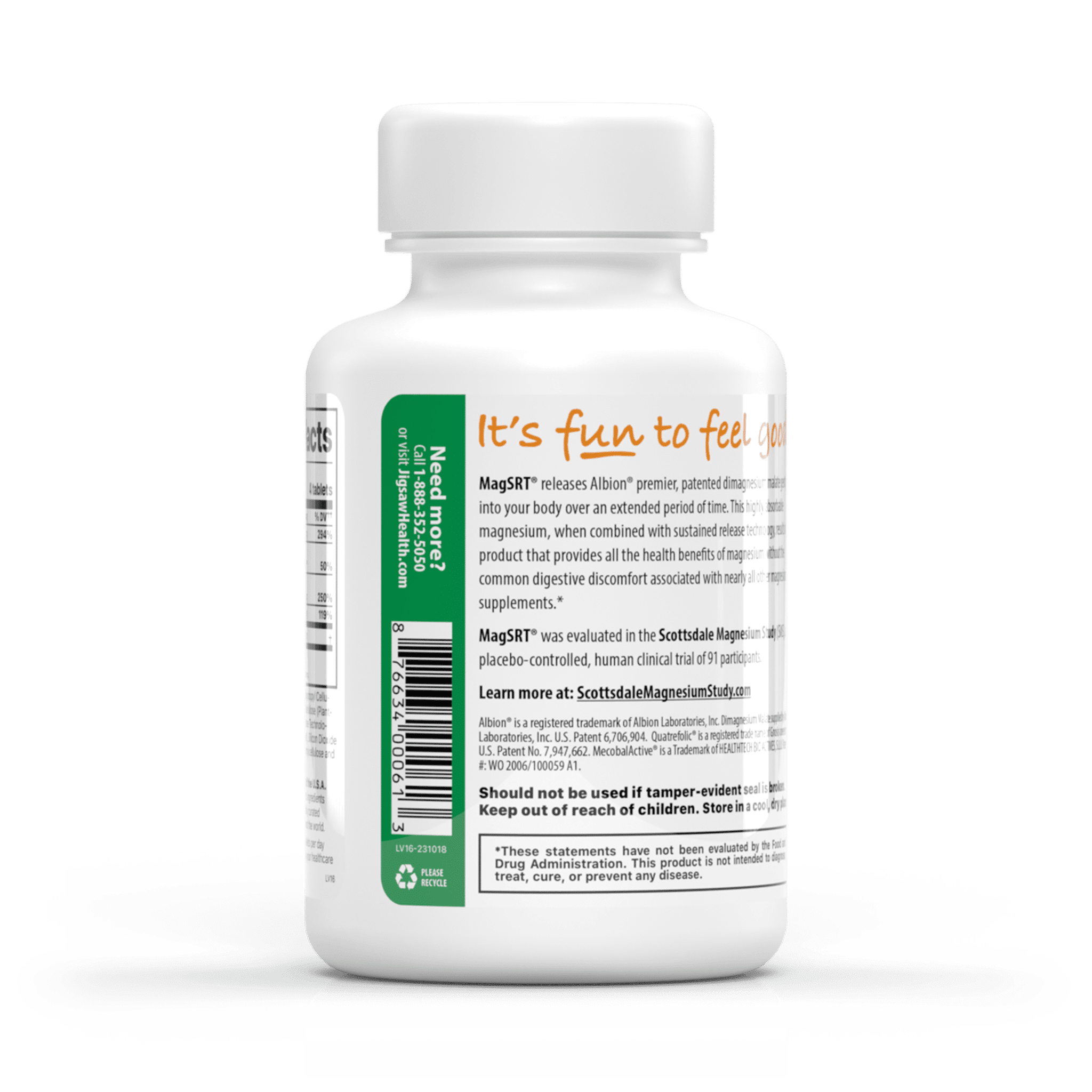 MagSRT Magnesium Malate Supplement (Jigsaw Magnesium w/SRT) - Premium, Organic, Slow Release Magnesium Tablets - Easy to Swallow - 120 ct